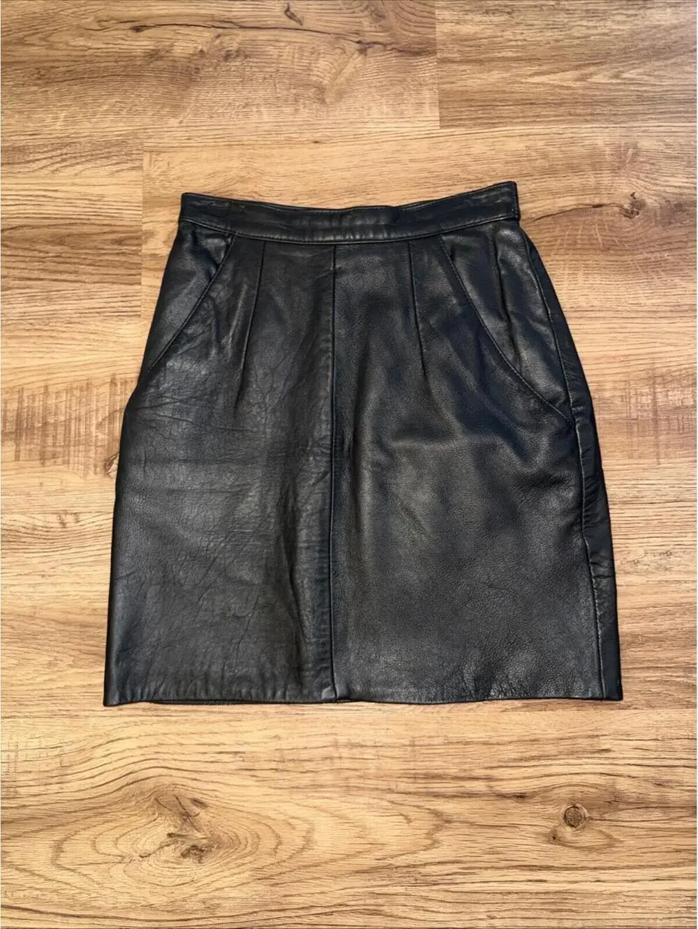 Vintage Leather Skirt Black Small / Size 4 High Waist Mini Skirt Pockets Soft